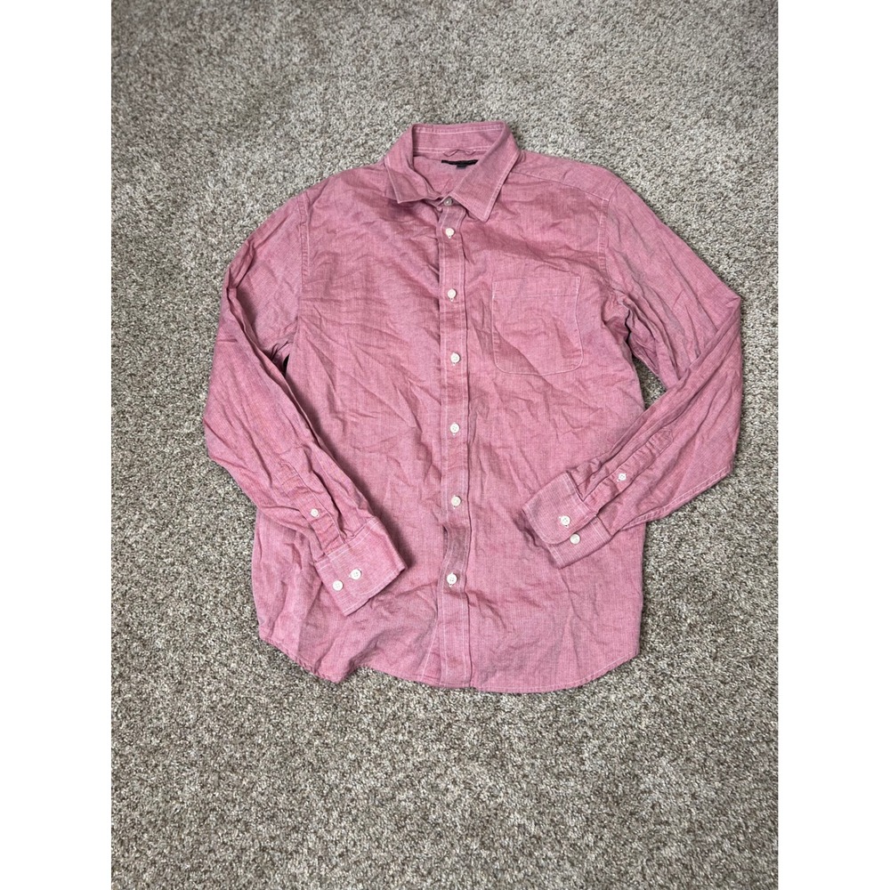 Banana Republic Mens Large Red Herringbone Button Down Shirt Long Sleeve L